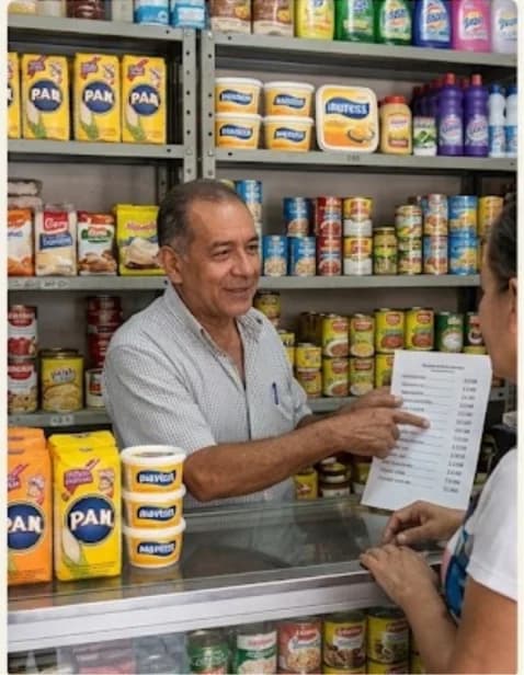 Comerciante atendiendo en su negocio