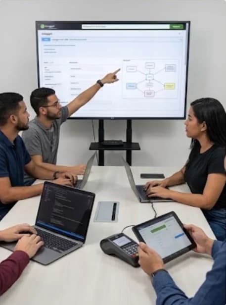 Equipo de desarrollo integrando un sistema de punto de venta